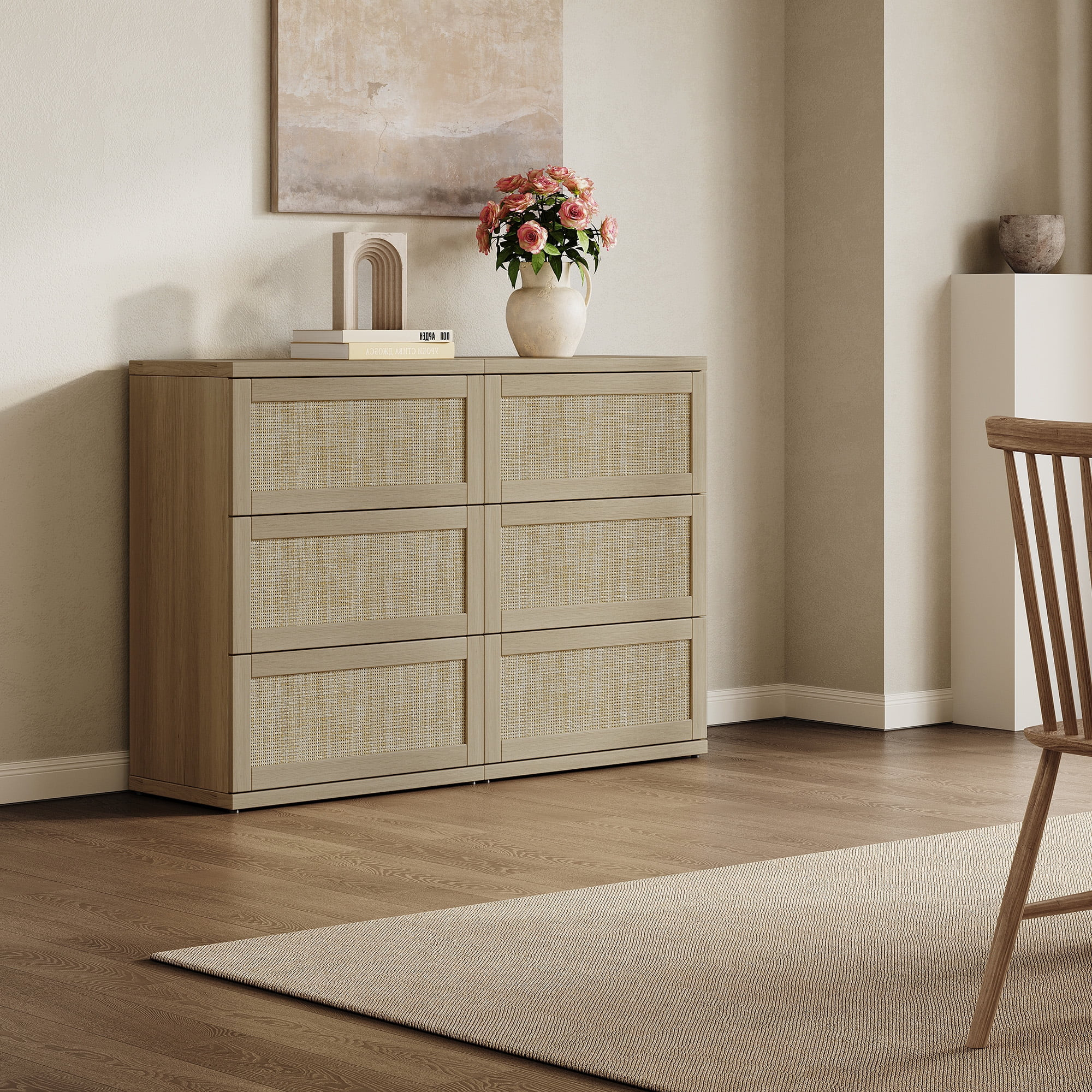 SICOTAS Small 3-Drawer Dresser Nightstand Set of 2, 50.7"W Boho 6 Drawer Dresser with Slide Rails... | Walmart (US)