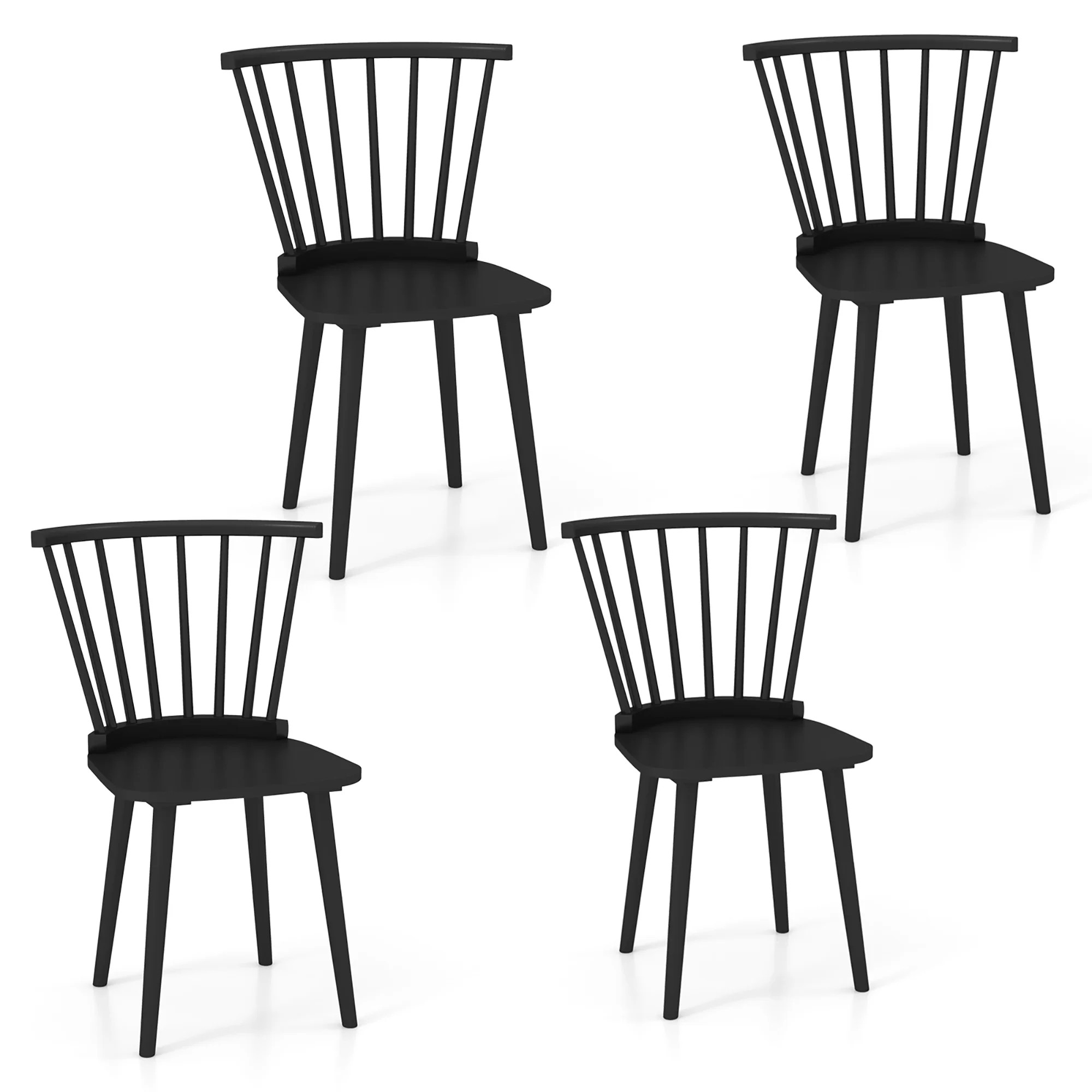 Gymax 4 PCS Dining Chair Windsor High Spindle Back Wood Kitchen Chairs w/ Rubber Wood Frame Black | Walmart (CA)