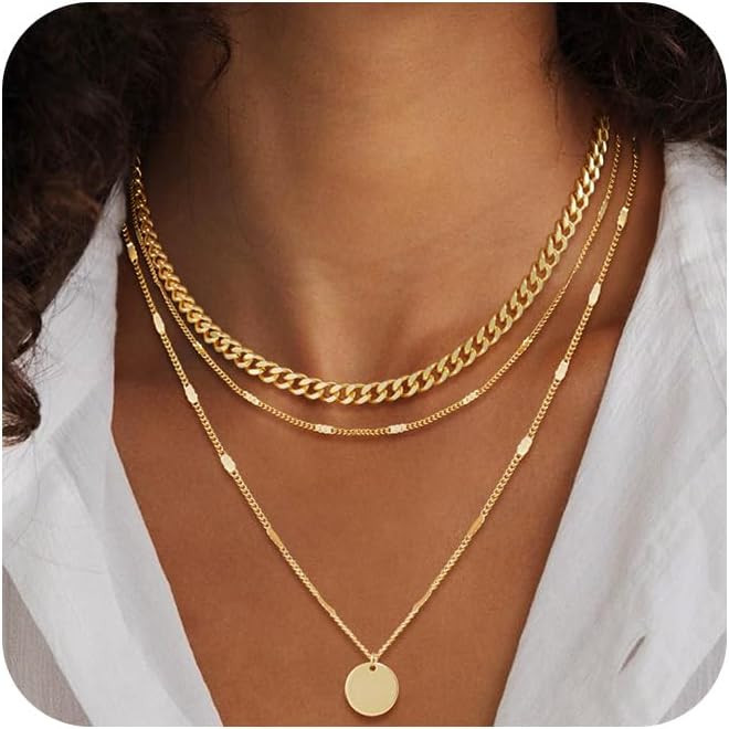 Gold/Silver Necklaces Stack For Women,14K Gold/Sterling Silver Plated Simple Layered Choker Neckl... | Amazon (US)