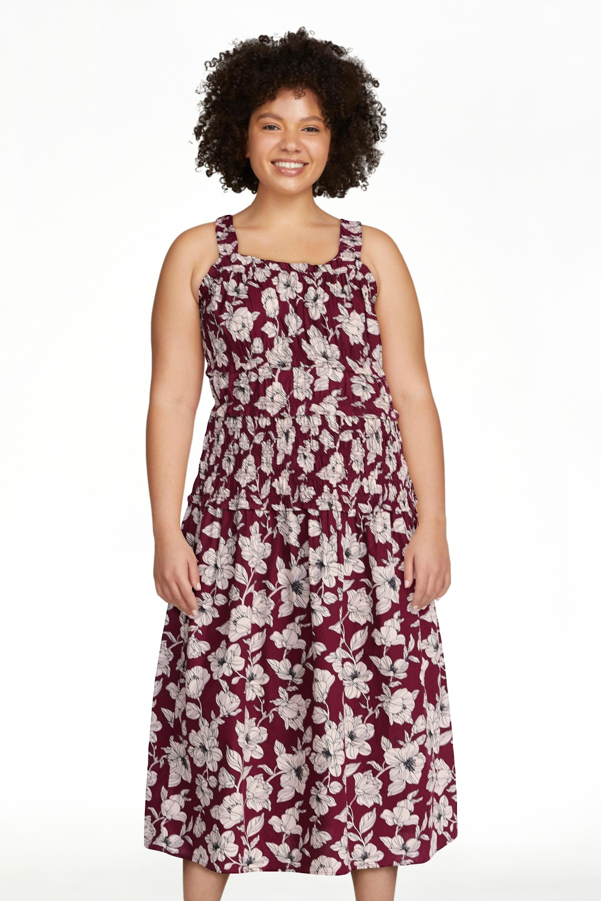 Time and Tru Women's Sleeveless Smocked Peasant Midi Dress, Sizes XS-4X | Walmart (US)