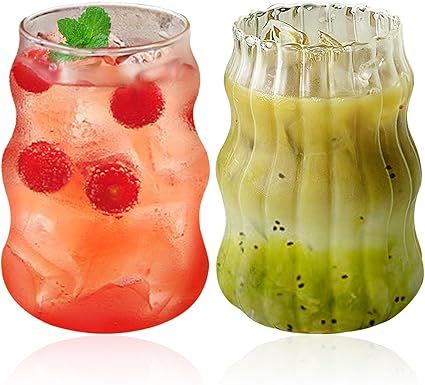 URMAGIC 2 Pcs Creative Glass Cups,18 Oz Vintage Drinking Glasses,Wave Shape Glass Cups,Bubble Gla... | Amazon (US)