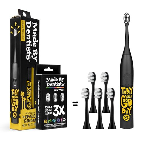 Made by Dentists Sonic X Electric Toothbrush – Rechargeable Kids Sonic Toothbrush, 8X Plaque Removal, 2 Speed Modes, 2-Minute Time, 6 Brush Heads Included, Tweens Ages 7+, Today was A Good Day Edition | Amazon (US)