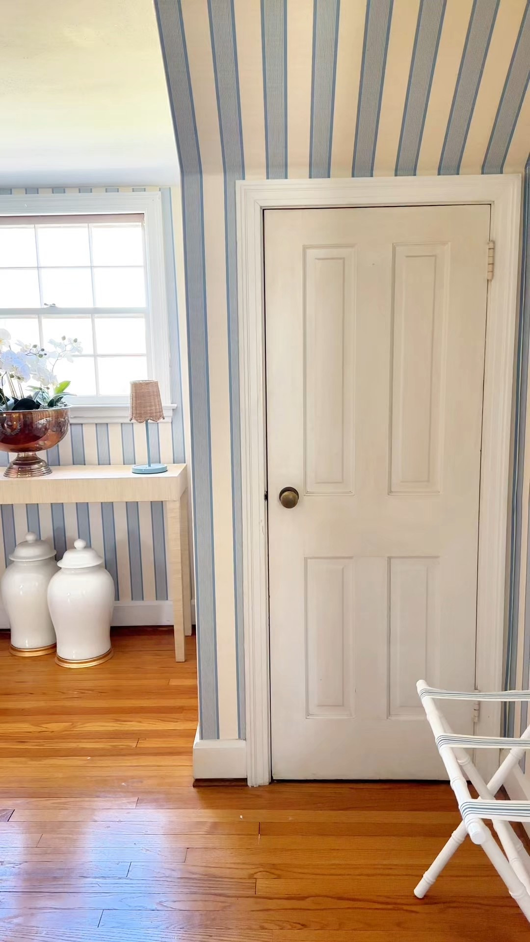 We are working away on our home and this blue striped wallpaper is grasscloth 🙌🏻 Its making our upstairs hallway look amazing. On sale now and the navy stripe is still available and marked down now.

#LTKHome #LTKSaleAlert #LTKWatchNow