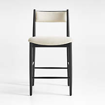 Petrie Black Ash Upholstered Counter Stool with Performance Fabric + Reviews | Crate & Barrel | Crate & Barrel