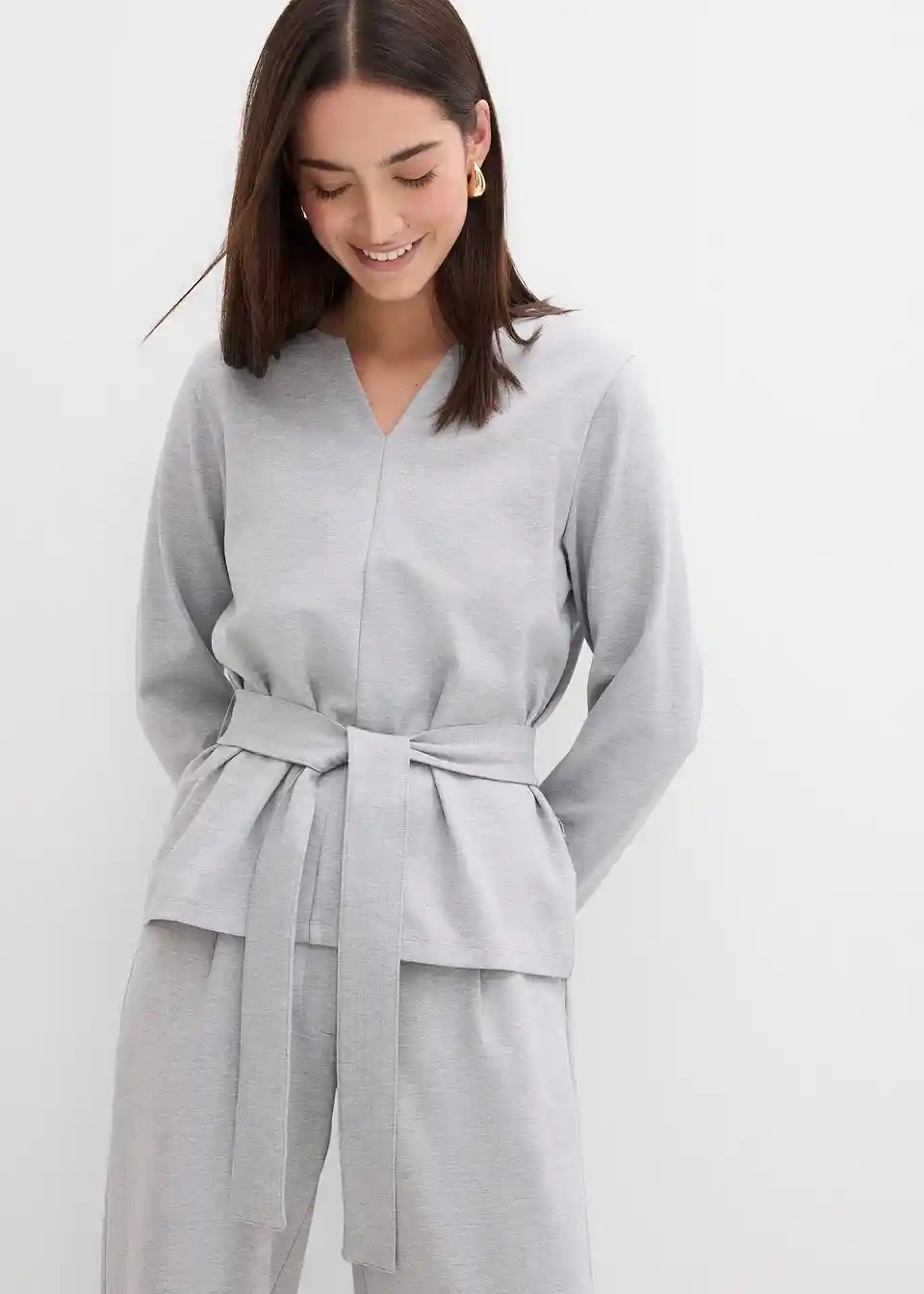 Langarmshirt mit breitem Bindeband aus Viskose-Mix | Bonprix DE