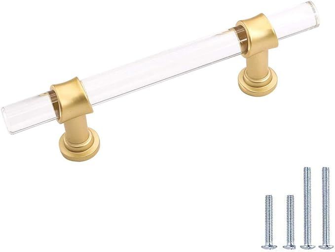 Gold Cabinet Handles Acrylic Drawer Pulls - HD9165GD Cabinet Hardware 4in Hole Centers Gold Cabin... | Amazon (US)