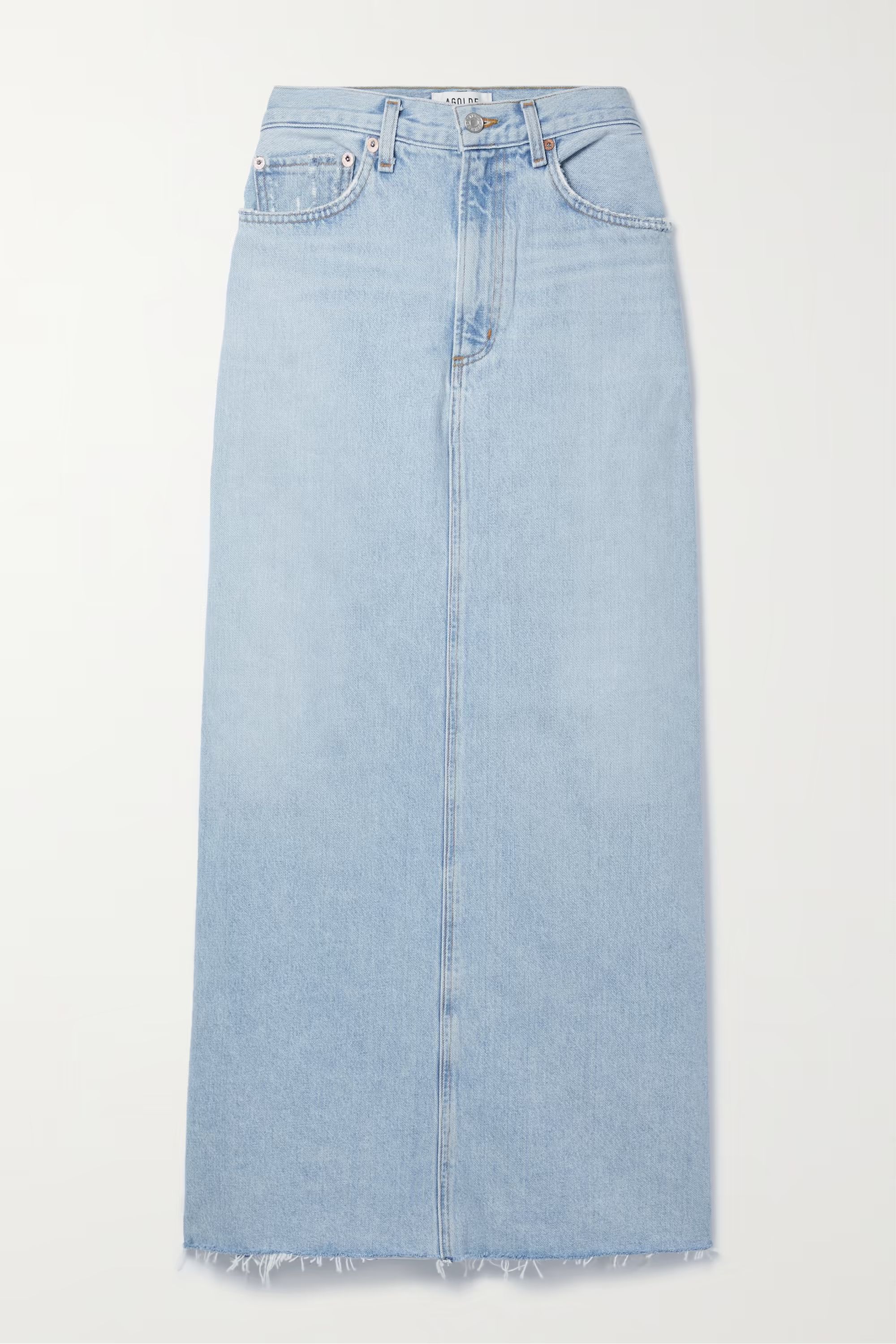 + NET SUSTAIN Hilla frayed organic denim maxi skirt | NET-A-PORTER (US)