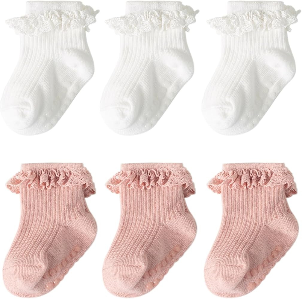 DRESHOW BQUBO Baby Girls Toddler Anti Slip Socks - Cute Frilly Ruffle Grip Ankle Socks for Infant... | Amazon (US)