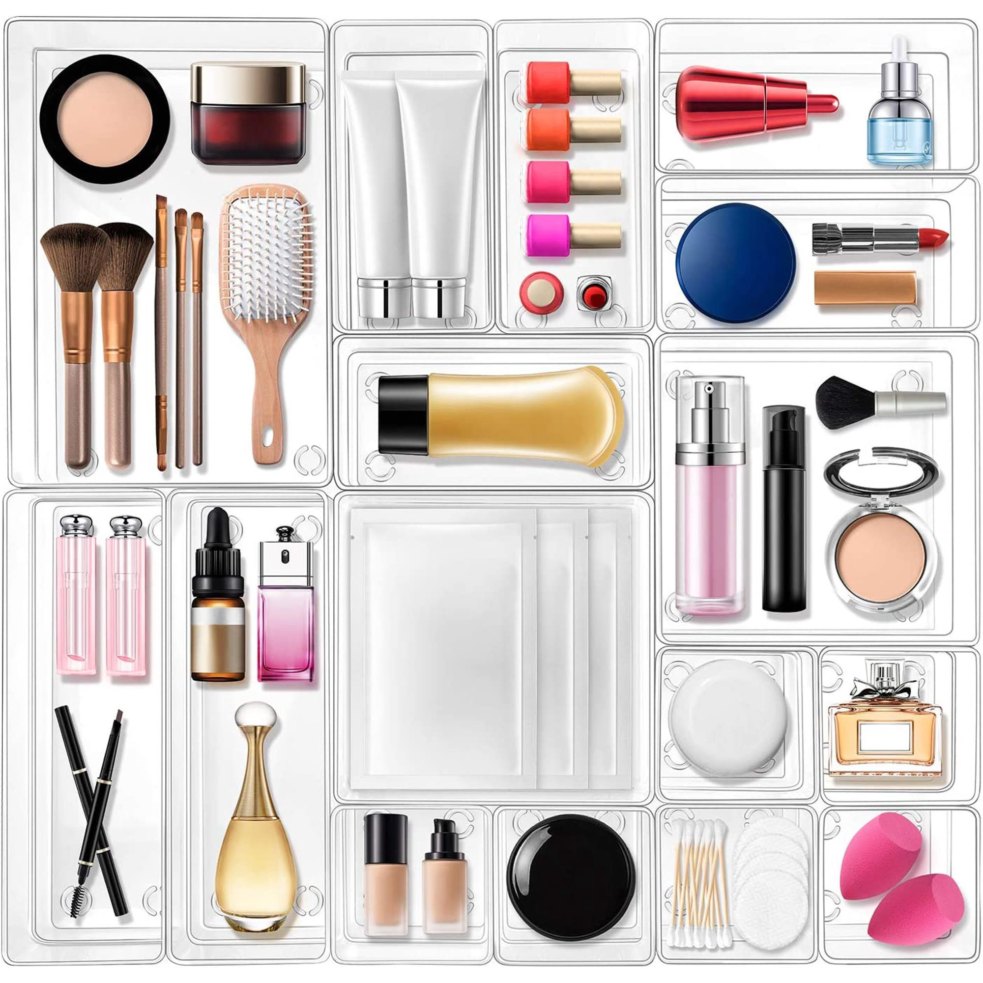 16 Desk Drawer Clear Organizers Set Clear, Makeup Acrylic Drawer Organizer and Storage with 5 Siz... | Walmart (US)