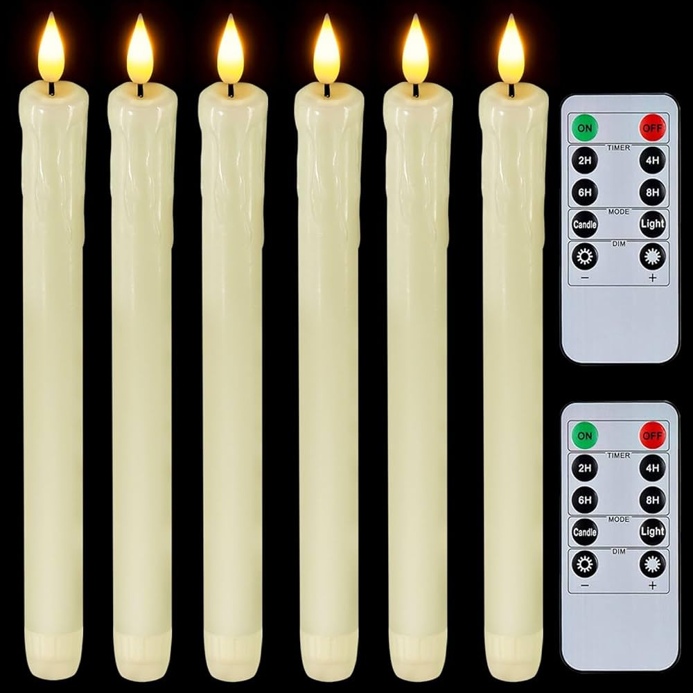 Homemory Real Wax LED Flameless Taper Candles with Remote Timer, 9.6 Inches Ivory Candlesticks, D... | Amazon (US)