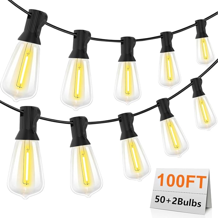 KGC 100FT LED Outdoor String Lights, Weatherproof Heavy Duty Patio Lights with 52 ST38 Shatterpro... | Amazon (US)