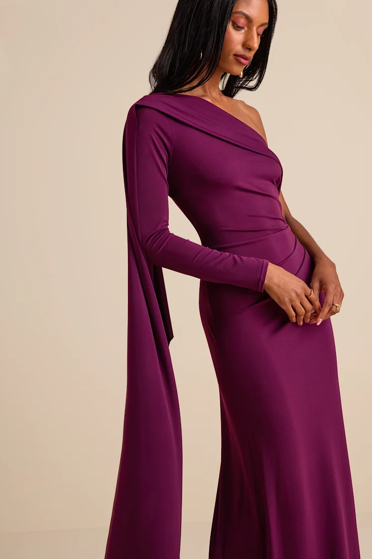 Maru Plum Purple Long Sleeve One-Shoulder Sash Maxi Dress | Lulus