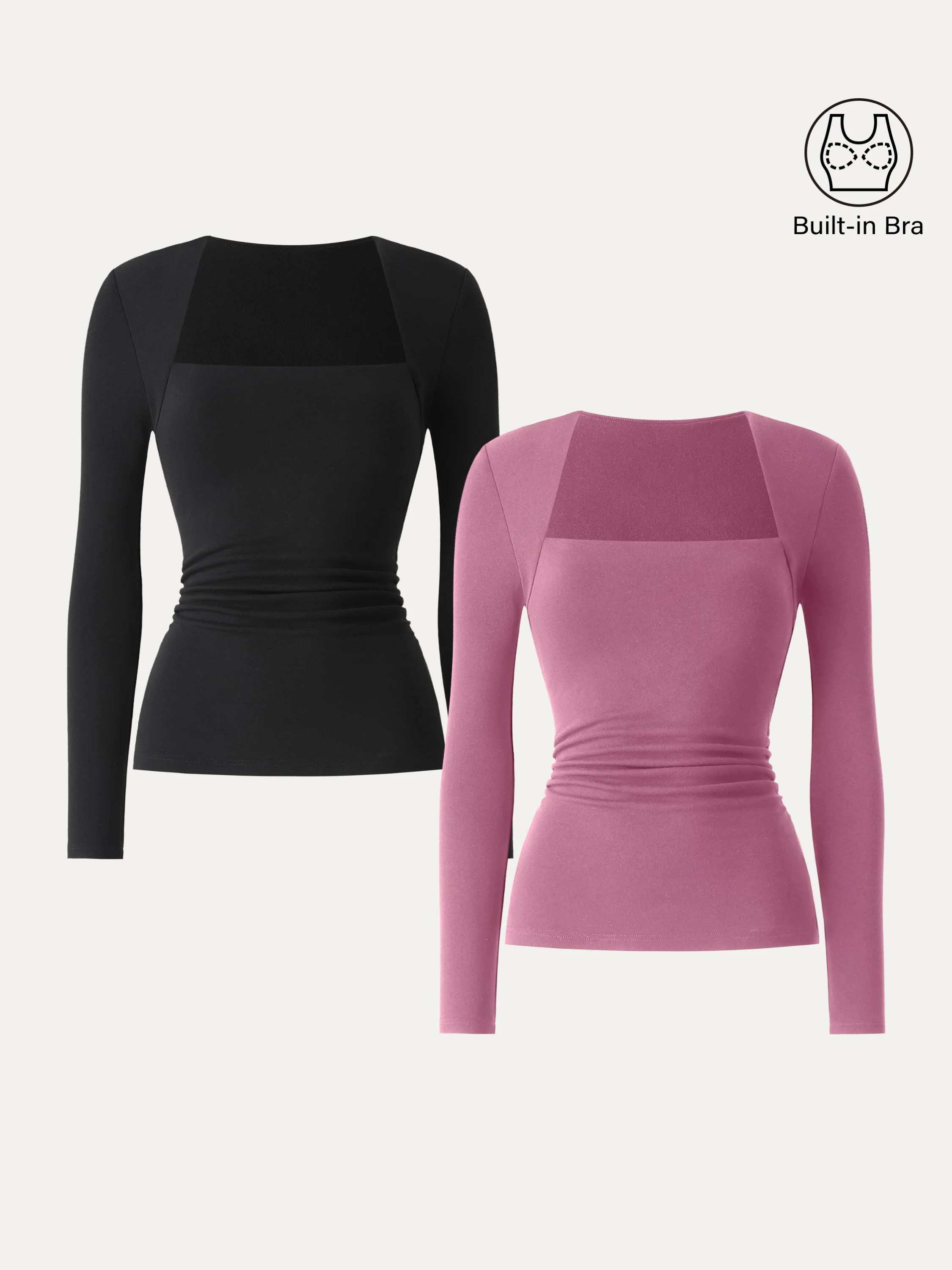 Angular Square Neck Side Ruched Brami - Black/Rose / 2XL | OGLmove