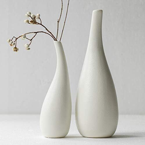Ceramic Vase Pack 2, White Modern Bud Vase, Ceramic Modern Vase Decor, Sculpture Decor, Fire Plac... | Amazon (US)