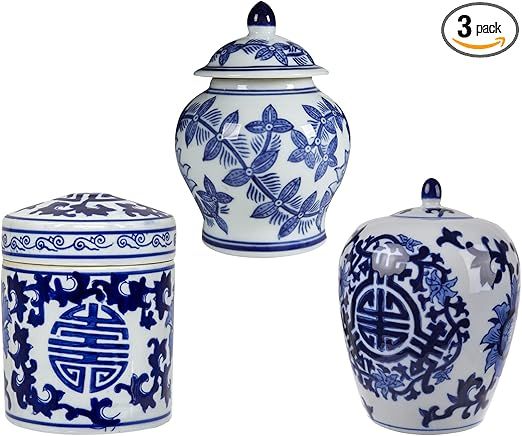 A&B Home Ginger Jars for Home Decor, Blue and White Ceramic Vase, Chinoiserie Vase for Bedroom Li... | Amazon (US)