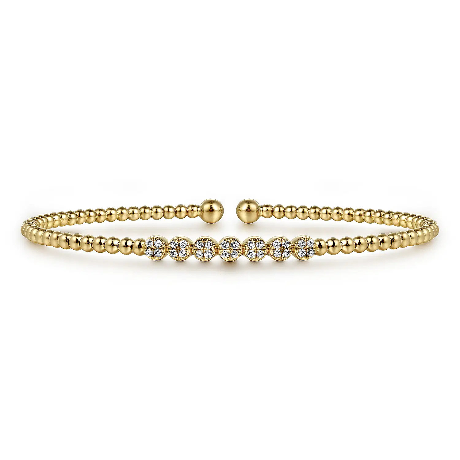 14K Yellow Gold Bujukan Bead and Cluster Diamond Bangle | Gabriel & Co. Fine Jewelry And Bridal