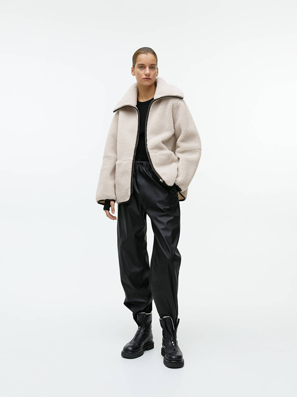 Leather Detailed Pile Jacket | ARKET (US&UK)