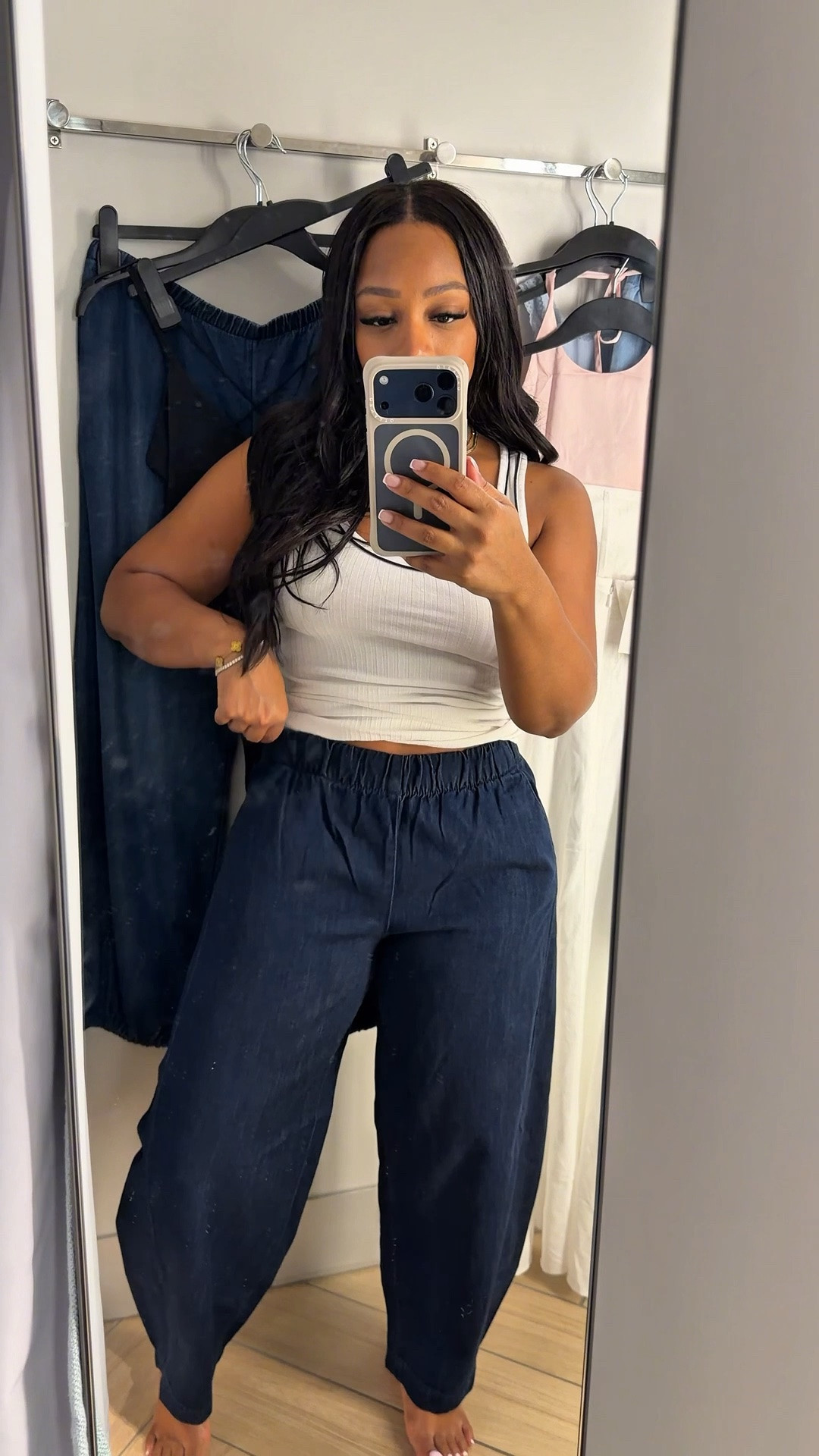 New H&M I got a small in all jeans have an elastic waist , true to size , if in between sizes , size up for a more relaxed fit

#LTKootd
