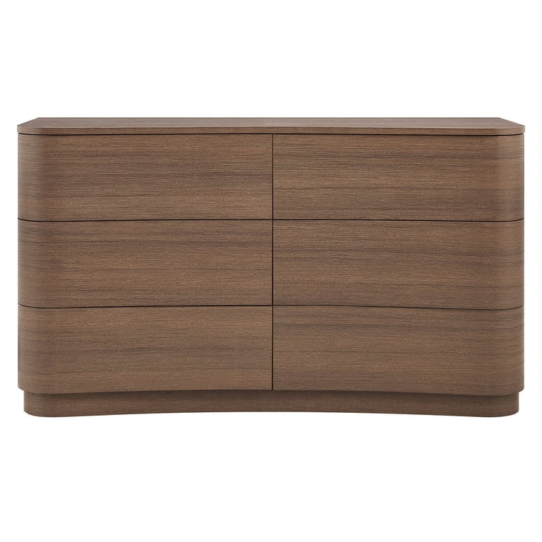 Mirae 6-Drawer Curved Dresser in Brushed Brown Oak | Walmart (US)
