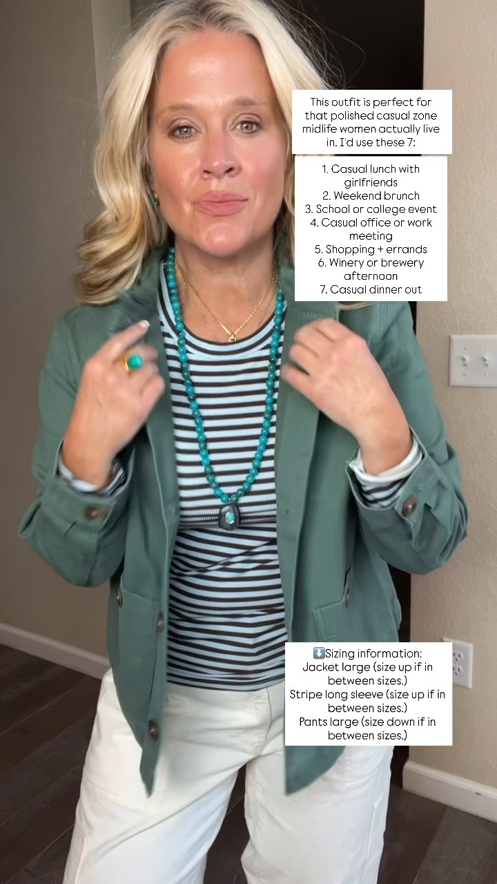 ✨Tap the bell, save and ❤️ start here over 40 fashion, midlife style, midsize fashion and luxury looks for less.  

This outfit is perfect for that polished casual zone midlife women actually live in. I’d use these 7:

1. Casual lunch with girlfriends
2. Weekend brunch
3. School or college event
4. Casual office or work meeting
5. Shopping + errands
6. Winery or brewery afternoon
7. Casual dinner out

👑 Helping you look good, feel good.-Lindsey Denver   Check back daily for belly-friendly style, confidence, and Outfit Physics™.

#LTKOver40 #LTKPlusSize #LTKMidsize