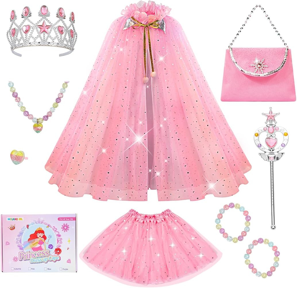 Meland Princess Dress up Clothes for Girl, 11Pcs Princess Cape with Kid Crown Toys,Dresses for Gi... | Amazon (US)