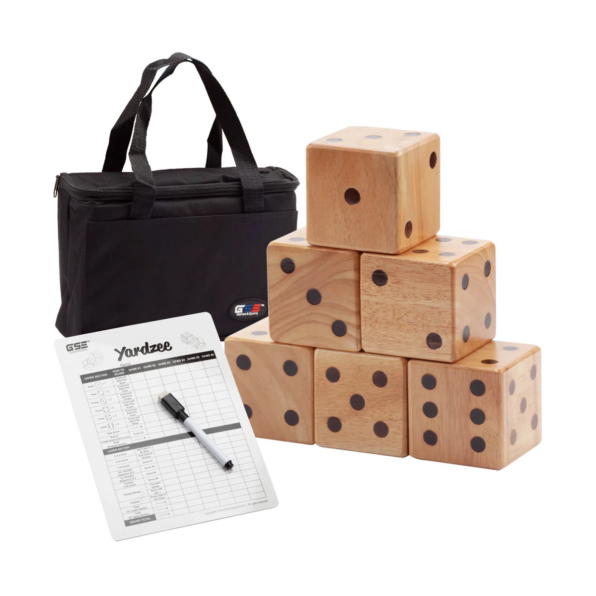 GSE 3.5-Inch Premium Rubber Wood Giant Yard Dice Set with Yardzee & Farkle Scorecard | Wayfair North America