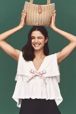 Maeve Collared Tie-Front Top | Anthropologie (US)