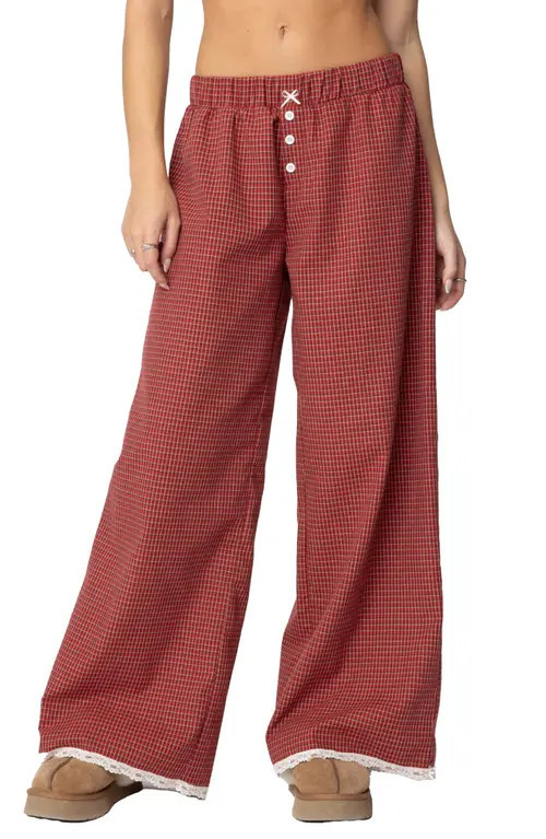 EDIKTED Dakota Plaid Pants in Red at Nordstrom, Size Small | Nordstrom