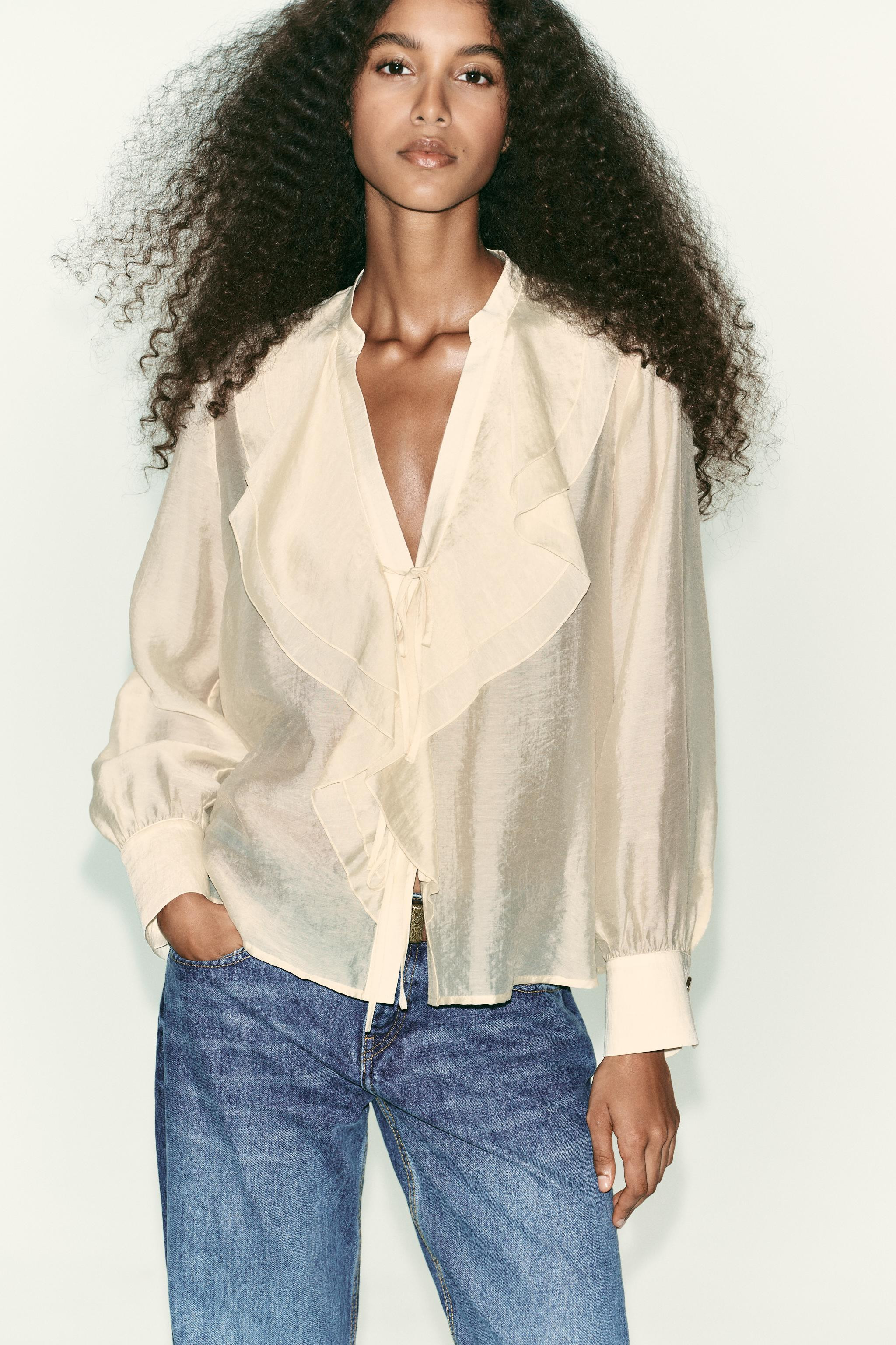 RUFFLED TIE BLOUSE | Zara US