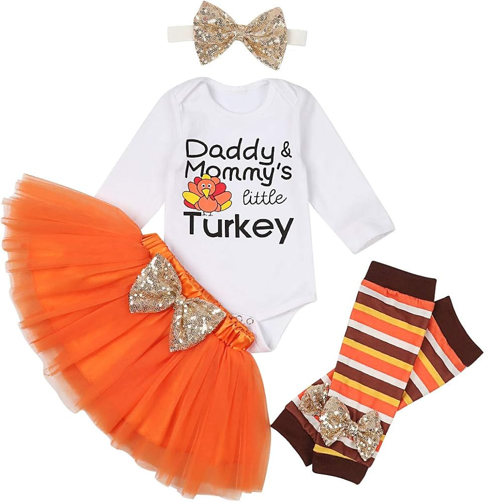 My First Thanksgiving Newborn Baby Girls Clothes Romper Top Bow Tutu Short Skirt with Headband Dress | Amazon (US)