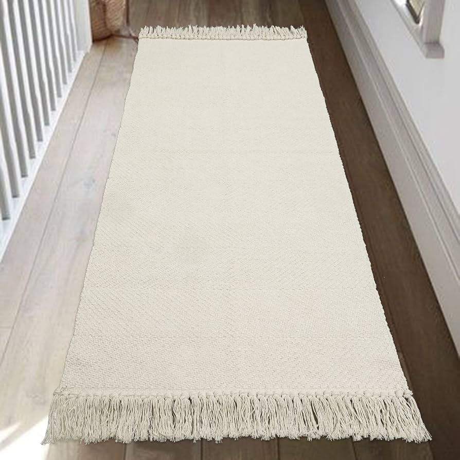 Collive Kitchen Runner Rug, 2' x 4.3' Hand-Woven Reversible Washable Rug, White/Beige Cotton Mode... | Amazon (US)
