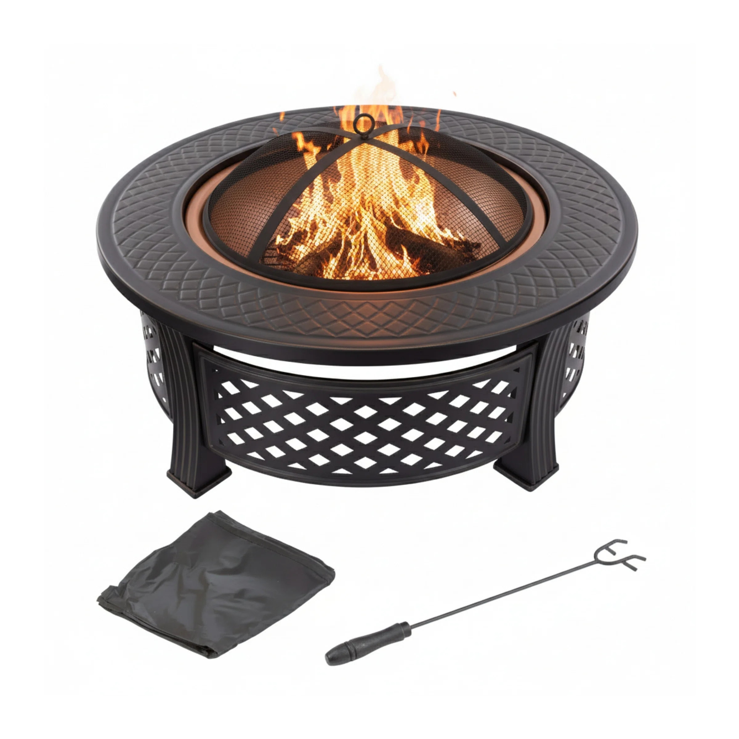 Adriana Fire Pit - 32-Inch Outdoor Fireplace with Spark Screen, Poker, and Cover - Wood-Burning Fire Pit for Yard, Patio, or Camping by Pure Garden | Wayfair North America