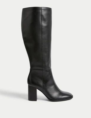 Leather Block Heel Knee High Boots | Marks and Spencer US