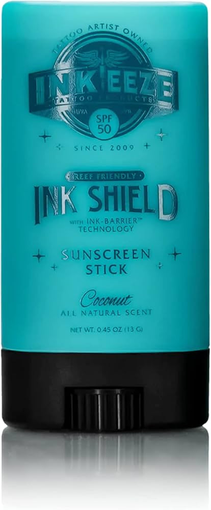 INK-EEZE Tattoo Sunscreen Stick SPF 50, Ink Shield, UVA/UVB Blocking, Dries Clear, Ozone Reef Fri... | Amazon (US)