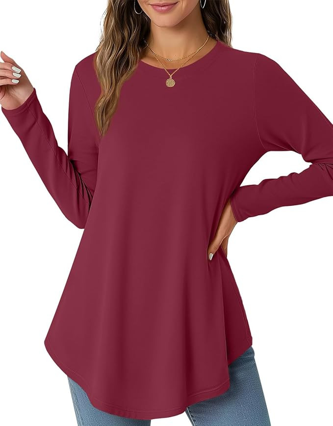 JUSTFASHIONNOW Womens Long Sleeve Shirts Crew Neck Casual Basic Blouse Flowy Loose Tunic Tops Fal... | Amazon (US)