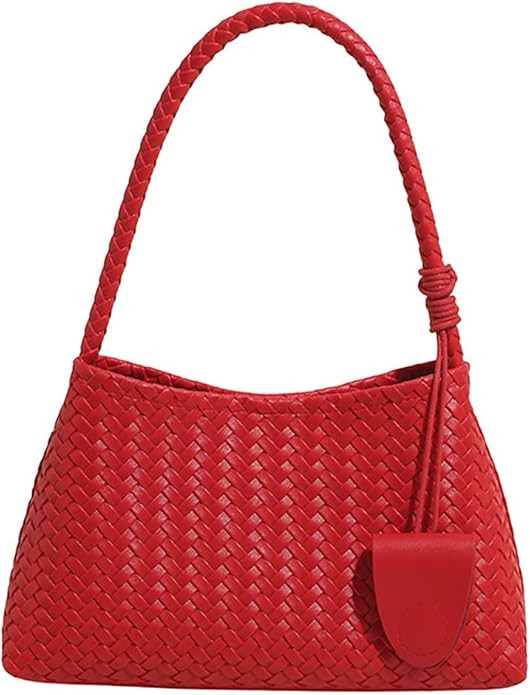 Woven Hobo Bag for Women Faux Leather Shoulder Bag Trendy Underarm Purse Slouchy Woven Handbag To... | Amazon (US)