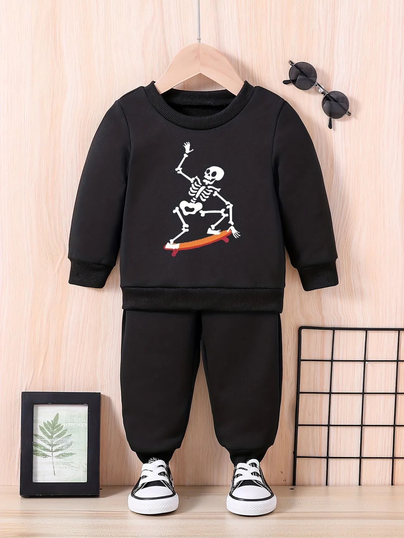 Infant Baby Boys Fun Skateboarding Skeleton Cartoon Graphic Print Long Sleeve Sweatshirt Top & Lo... | Temu Affiliate Program