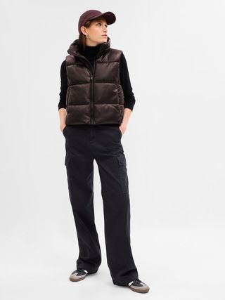 Vegan Leather Cropped Puffer Vest | Gap (US)