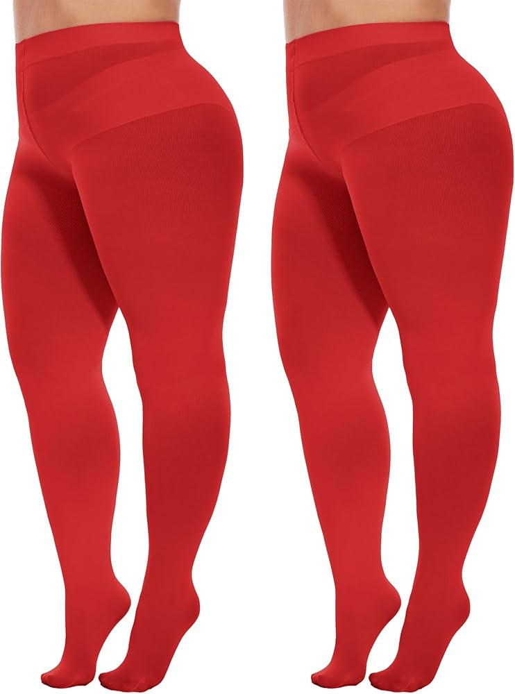 Citystl 2 Pairs Plus Size Tights for Women, 80D Opaque Black Tights, Solid Color Soft Microfiber | Amazon (US)