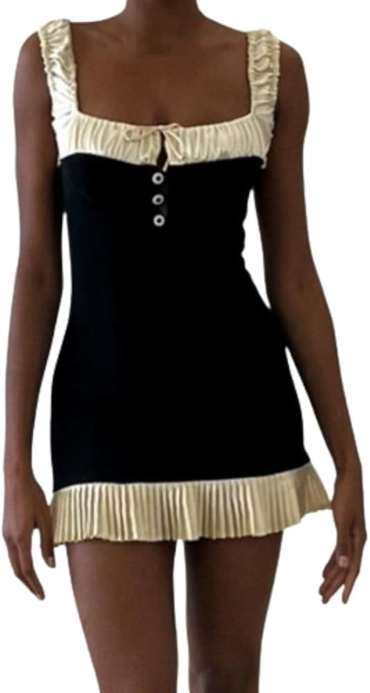 Y2K Dress Strap Dress for Women Low Cut Dress Cute Dresses for Women Ruched Dress Cocktail Dress | Amazon (US)