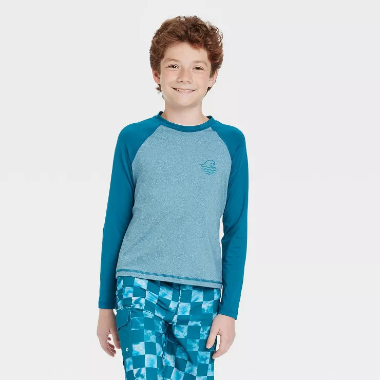 Boys' Wave Long Sleeve Rash Guard Swim Shirt - art class™ Dark Blue | Target