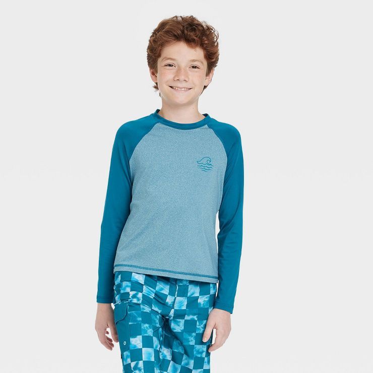 Boys' Wave Long Sleeve Rash Guard Swim Shirt - art class™ Dark Blue | Target