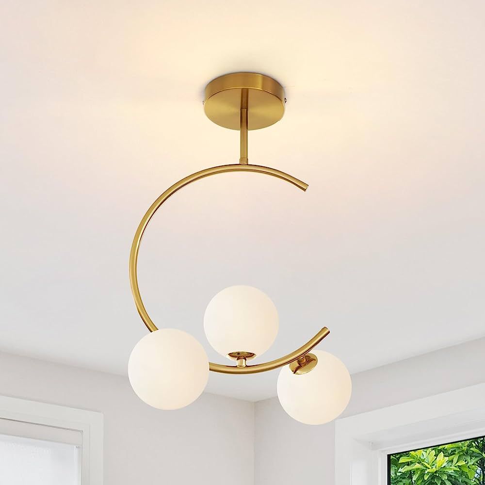 Modern Semi Flush Mount Ceiling Light - Easric Gold Ceiling Light Fixture Mid Century Light Fixtu... | Amazon (US)