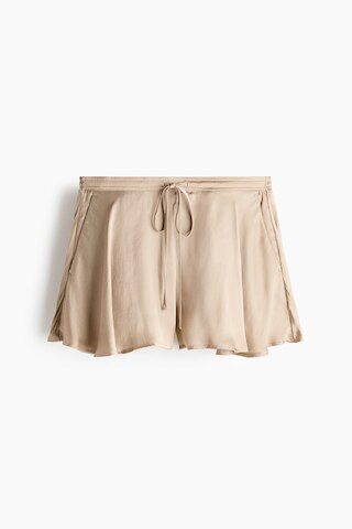 H & M - Satin Shorts with Drawstring - Beige | H&M (US + CA)