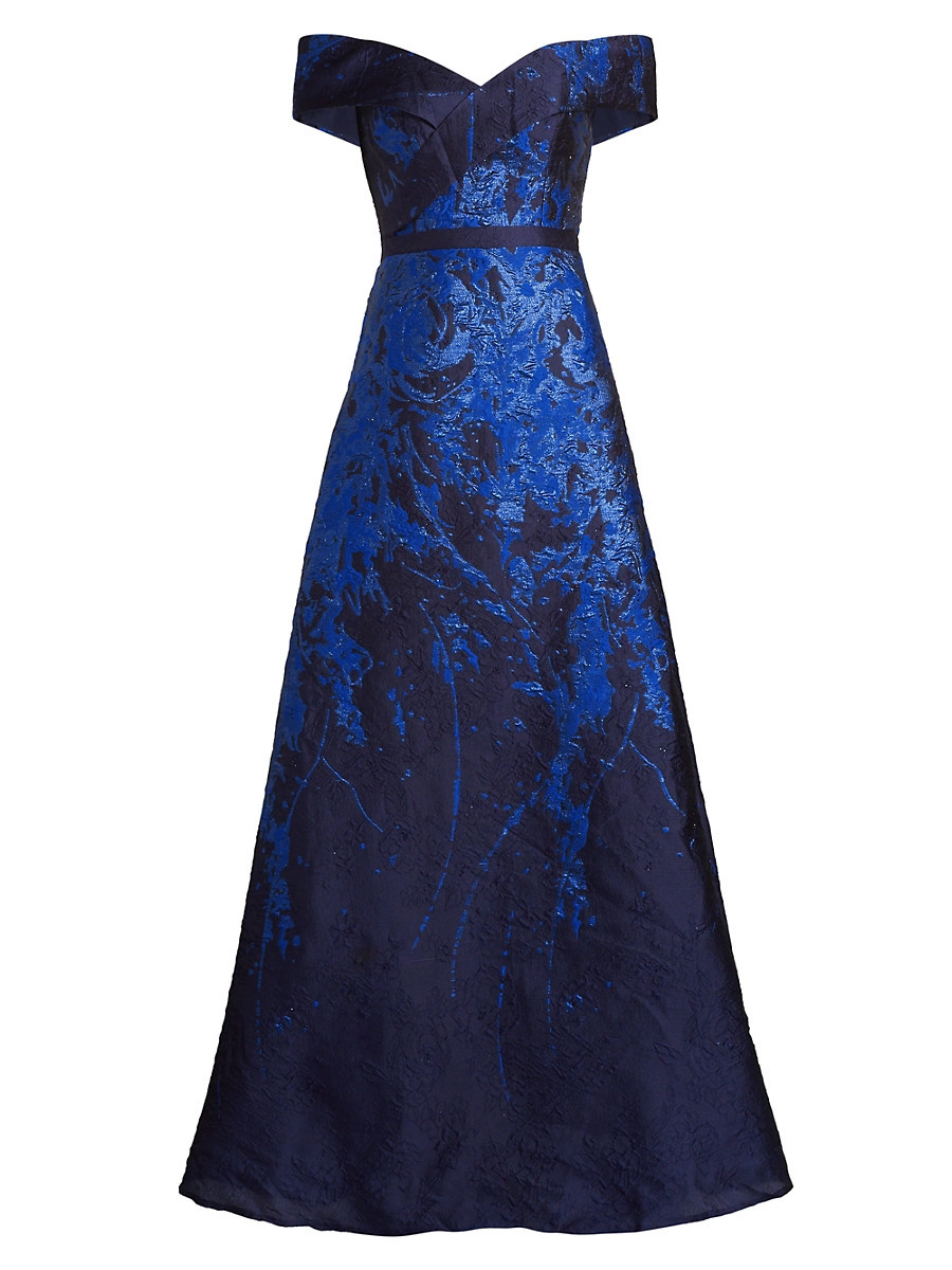Women's Off-The-Shoulder Fil Coupé Sequin Ball Gown - Blue Navy - Size 14 | Saks Fifth Avenue