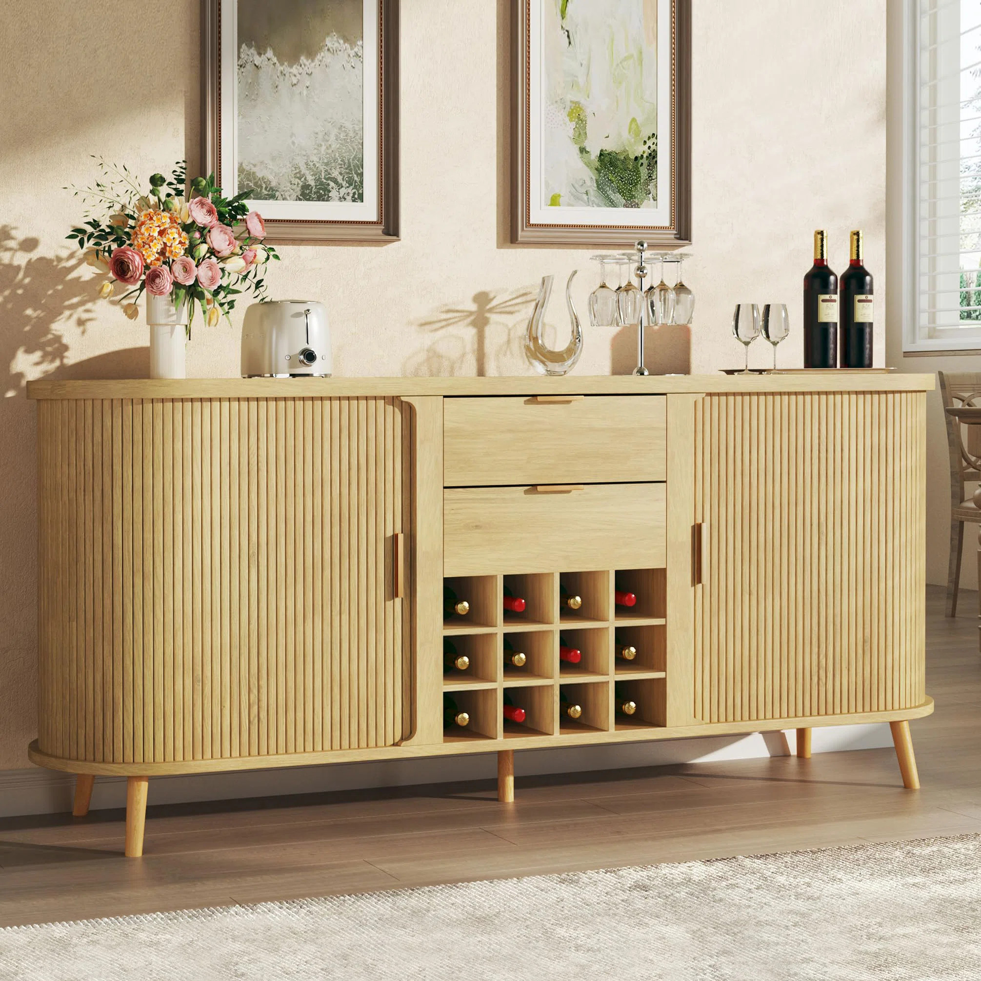 58" Sideboard Tambour Sliding Door with 12 Removable Wine Tanks | Wayfair North America