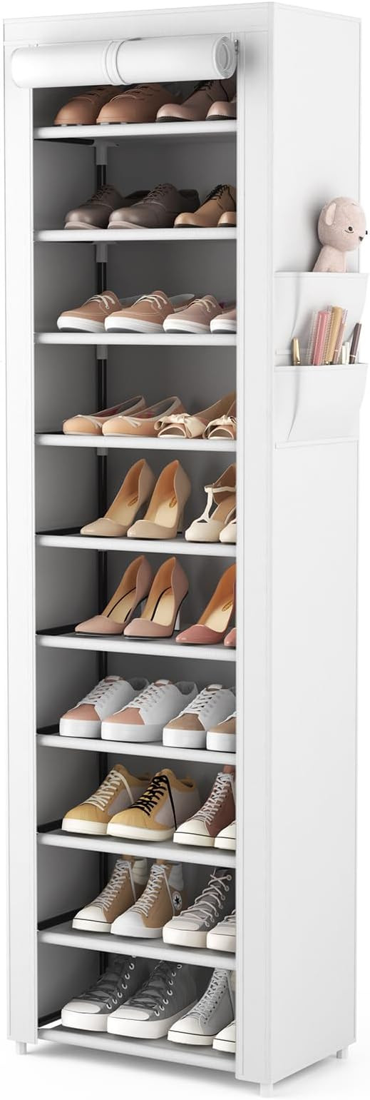VTRIN Vertical Narrow Shoe Rack Organizer Tall Shoe Rack for Closet Entryway 10 Tier Non-Woven Co... | Amazon (US)