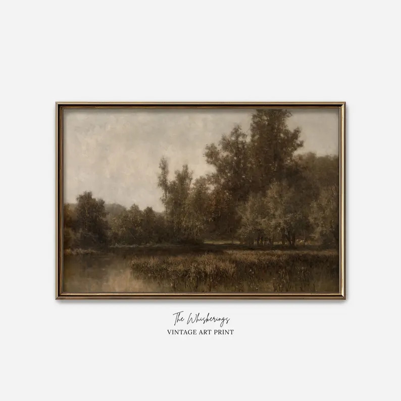 Muted Moody Landscape Art Print: Vintage Marsh Painting | Rustic Antique Oil Painting Farmhouse D... | Etsy (Global)
