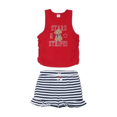 Way to Celebrate Girls Patriotic Americana Cinched Tank and Flutter Short Set, 2-Piece, Sizes 4-18 | Walmart (US)