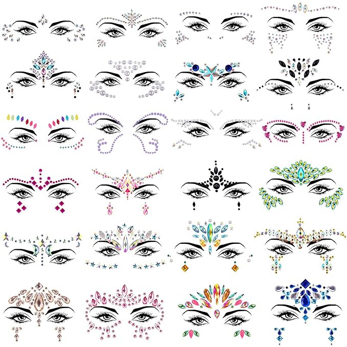 SIQUK 24 Sets Mermaid Face Gems Sticker Crystal Rhinestone Face Jewel for Festival Rave Carnival ... | Amazon (US)